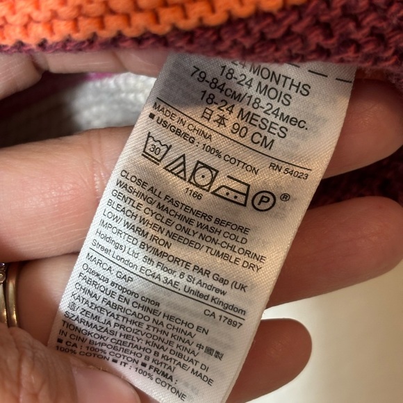 Baby Gap Bright Stripe Bear Hoodie Size 18-24 Months | knit | cotton | colorful - Picture 3 of 5